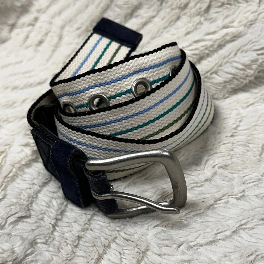 Eddie Bauer Suede Multi-colored Canvas Striped Belt Unisex Preppy Business  S/P
